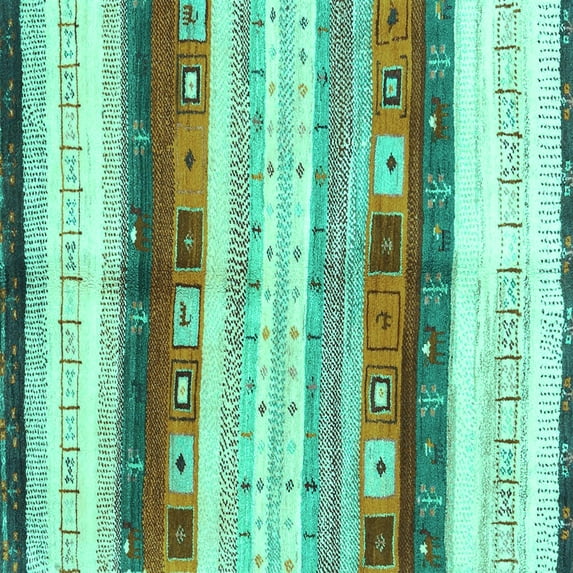 Ahgly Company Indoor Square Abstract Turquoise Blue Contemporary Area Rugs, 7' Square