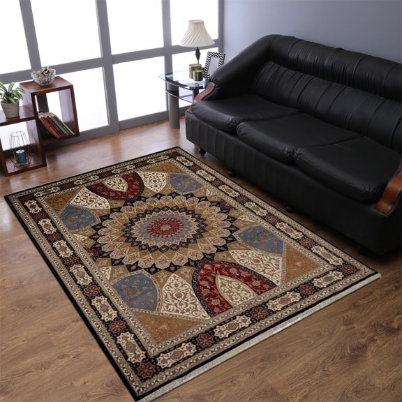 Rugsotic Carpets Hand Knotted Isfahan, Oriental Wool Floor Area Rug For Living Room Bedroom, Blue, 5'4''X7'10''