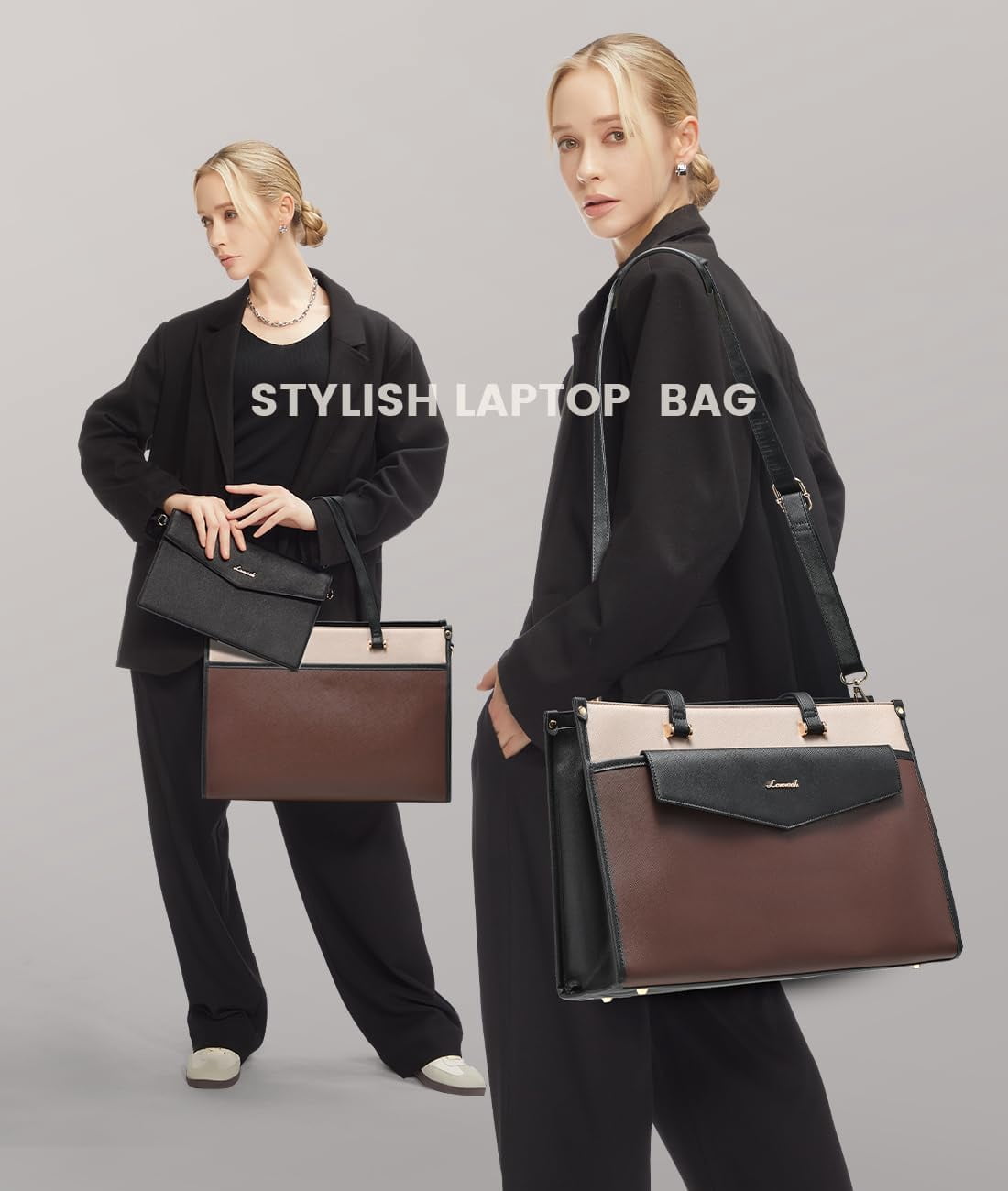 Lovevook Laptop Tote Bag for Women,PU Leather Teacher Nurse Office Ladies Work Bag,Classy Anti-Thief Women Handbags Shoulder Bags-Large