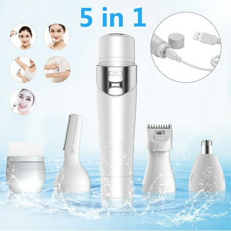 5 IN 1 Lady Electric Shaver,Rechargeable Razors Trimmer Painless Epilator for Women Body Hair Facial (Best Lady Shaver For Facial Hair)