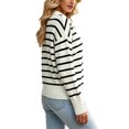 thumbnail image 3 of jinghuiyue Womens V Neck Sweater Long Sleeve Polo Striped Pullover Sweater Casual Knitted Loose Fall Tops M, 3 of 6