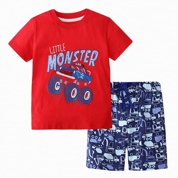 HCNTES Toddler Baby Spring Summer Clothes Set Short Sleeves T-Shirt Tops Shorts Cute Outfits Set Kid Shorts Boys For 2t 3t 4t 5t 6t 7t 8t 9t Kid School Activities(G-Red,6-7 Years)