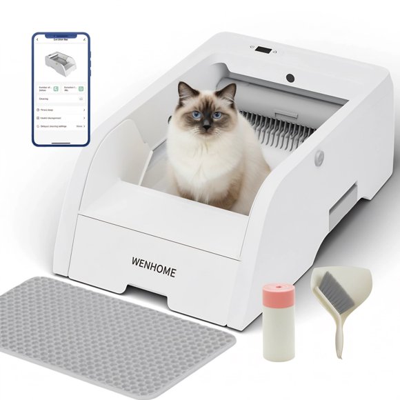 WENHOME Scoop Free Automatic Self-Cleaning Litter Box: Superior Odor Control, Extremely Easy Cleanup, Multi-Cat Friendly
