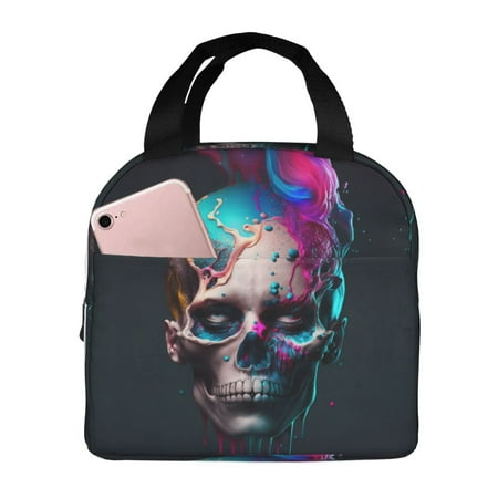 Insulated Lunch Bag for Women Men - Modern Abstract Colorful Skull B Leakproof Cooler Lunch Box for Women Men  Lunch Tote Bags for Work School Picnic Travel