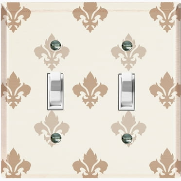 Metal Light Switch Plate Outlet Cover (Fleur De Lis Two Tone Tan Pattern - Double Toggle)