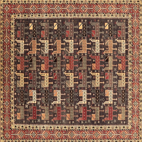 Ahgly Company Indoor Square Oriental Brown Industrial Area Rugs, 6' Square