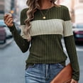 thumbnail image 2 of SMihono Womens Eyelet Kintted Sweater Tops Long Sleeve Color Block Pullover Crew Neck Slim Fit Flowy Casual Blouse Shirts Army Green 6, 2 of 7