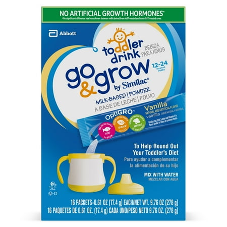 Go & Grow by Similac Milk-Based Toddler Drink, Vanilla, Powder, 0.61 oz (Pack of 16)