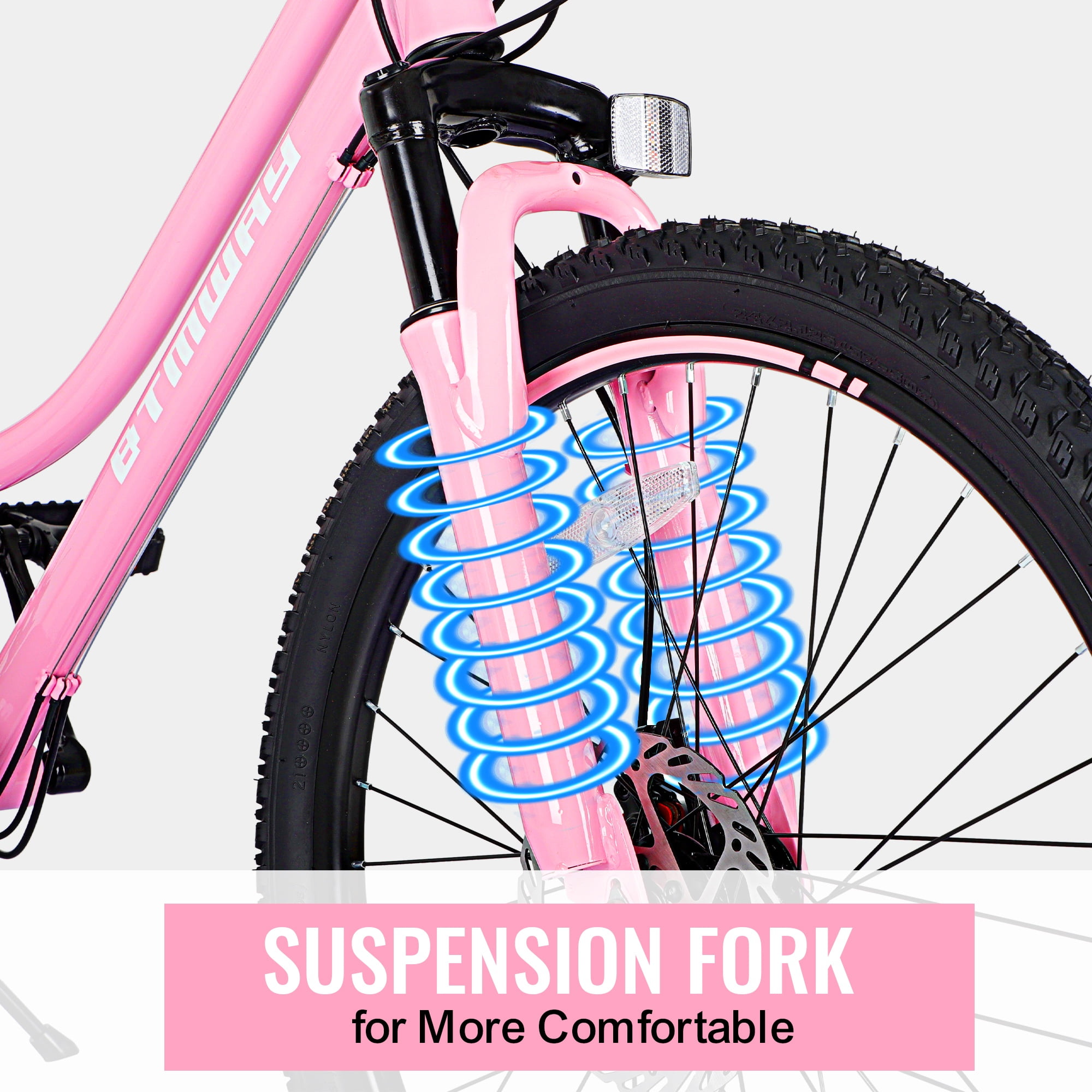 iYofe 24 inch Kids Mountain Bikes, 21 Speed Kids Bicycles with Dual Disc Brake, Mountain Bike w/Front Spring Shock/Adjustable Seat Height, Kids Bike for Girls Teens Ages 9-14 Years Old, Pink
