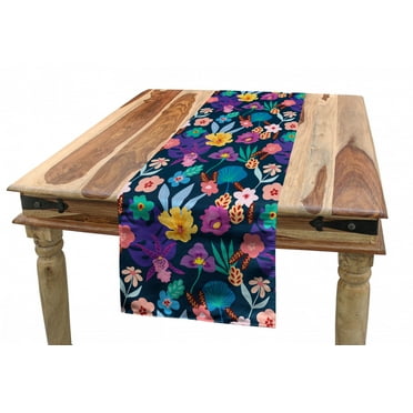 Floral Table Runner, Digitally Generated Tropical Scene of Endemic Flowers and Leaves, Dining Room Kitchen Rectangular Runner, 3 Sizes, by Ambesonne