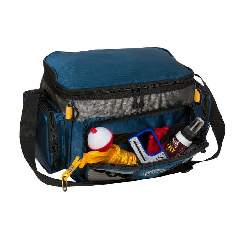 Okeechobee Fats Small Soft-Sided Fishing Tackle Bag with 2 Medium Utility Lure  Boxes, Blue Polyester 