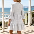 thumbnail image 6 of VBVC Women's Gingham V Neck 3/4 Sleeve Mini Dress , Ladies' Ruffle Bell Sleeve Casual A Line Dress , Summer Casual Tiered Plaid Dress For Women,White,S-2XL, 6 of 6