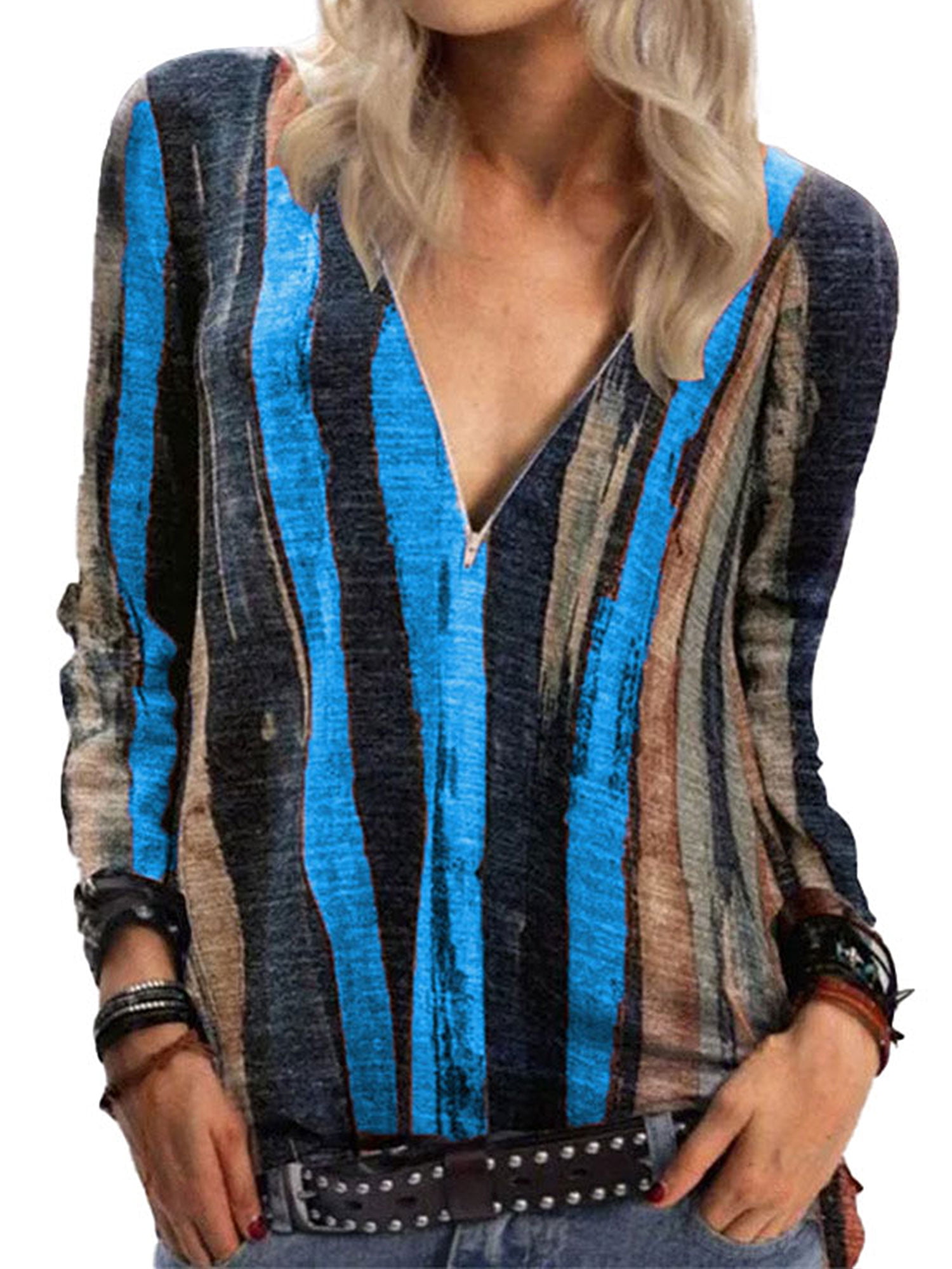 Women Long Sleeve Sweatshirt Plus Size Colorblock Tie Dye Printed Pullover Tops