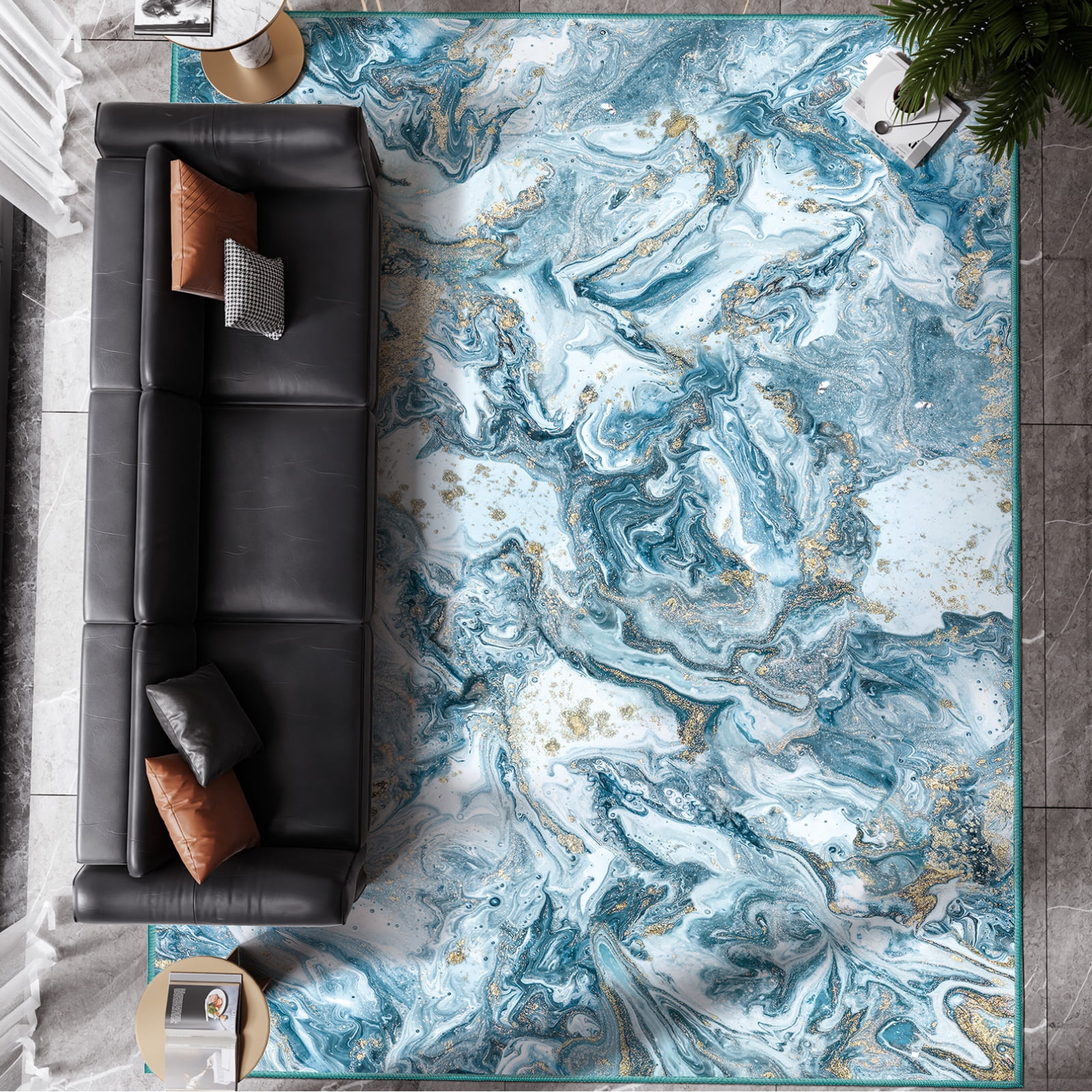 Cozylore 6'x9' Area Rugs for Living Room Artistic Style Modern Rug Soft Low Pile Non Slip Carpet Machine Washable Indoor Rug for Bedroom Dining Room Office, Blue