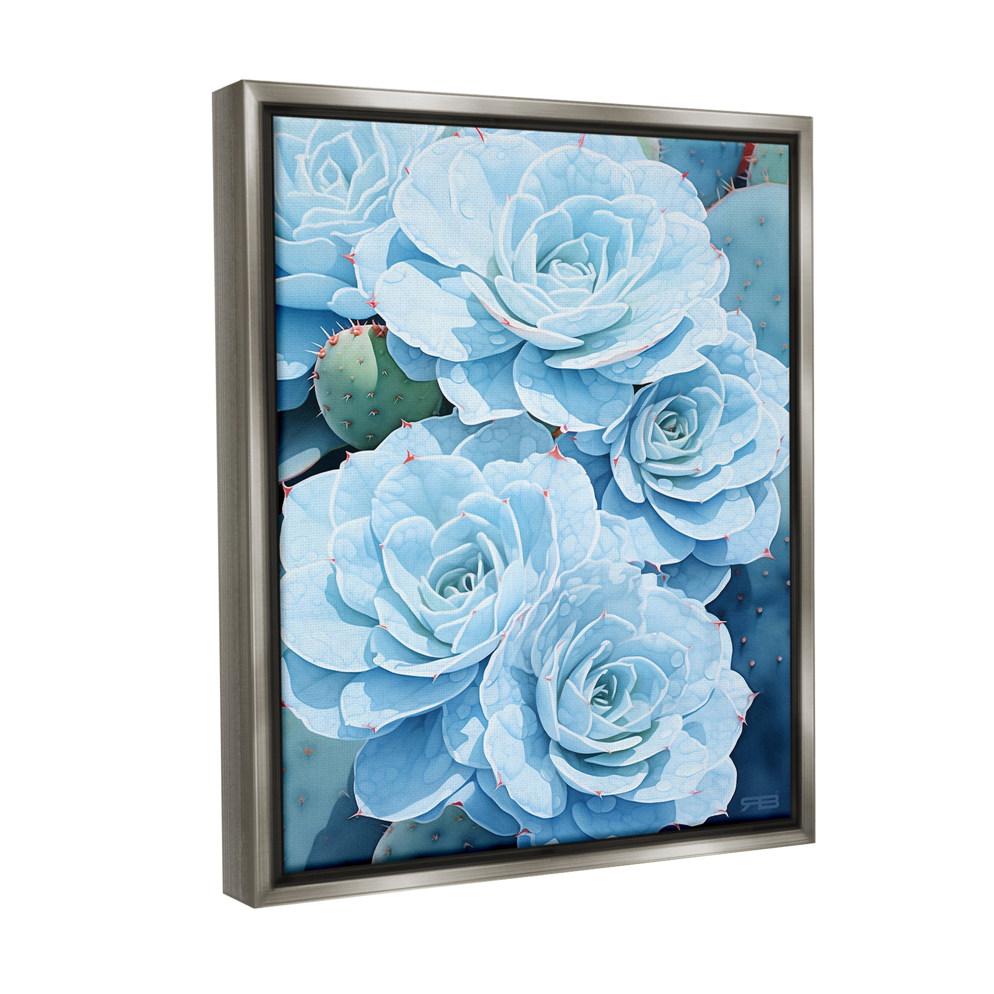 Stupell Industries Detailed Blue Succulents Botanical & Floral Painting Gray Floater Framed Canvas Art Print Wall Art, 25 x 31