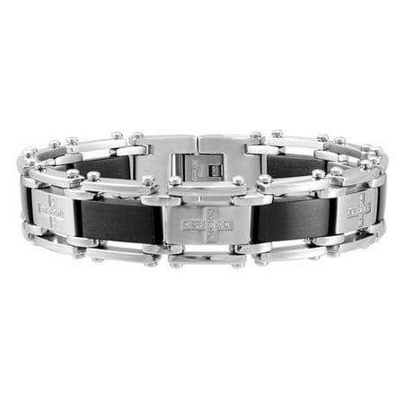 CZ Stainless Steel Two-Tone Black Bracelet, 8.5"
