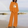 thumbnail image 2 of QIUOMBBP 2 Piece Lounge Set Women Plus Size Long Sleeve Pullover Tops and Loose Wide Leg Trousers Halloween Ghost Print Pajama Sets, Orange, XXXXL, 2 of 5