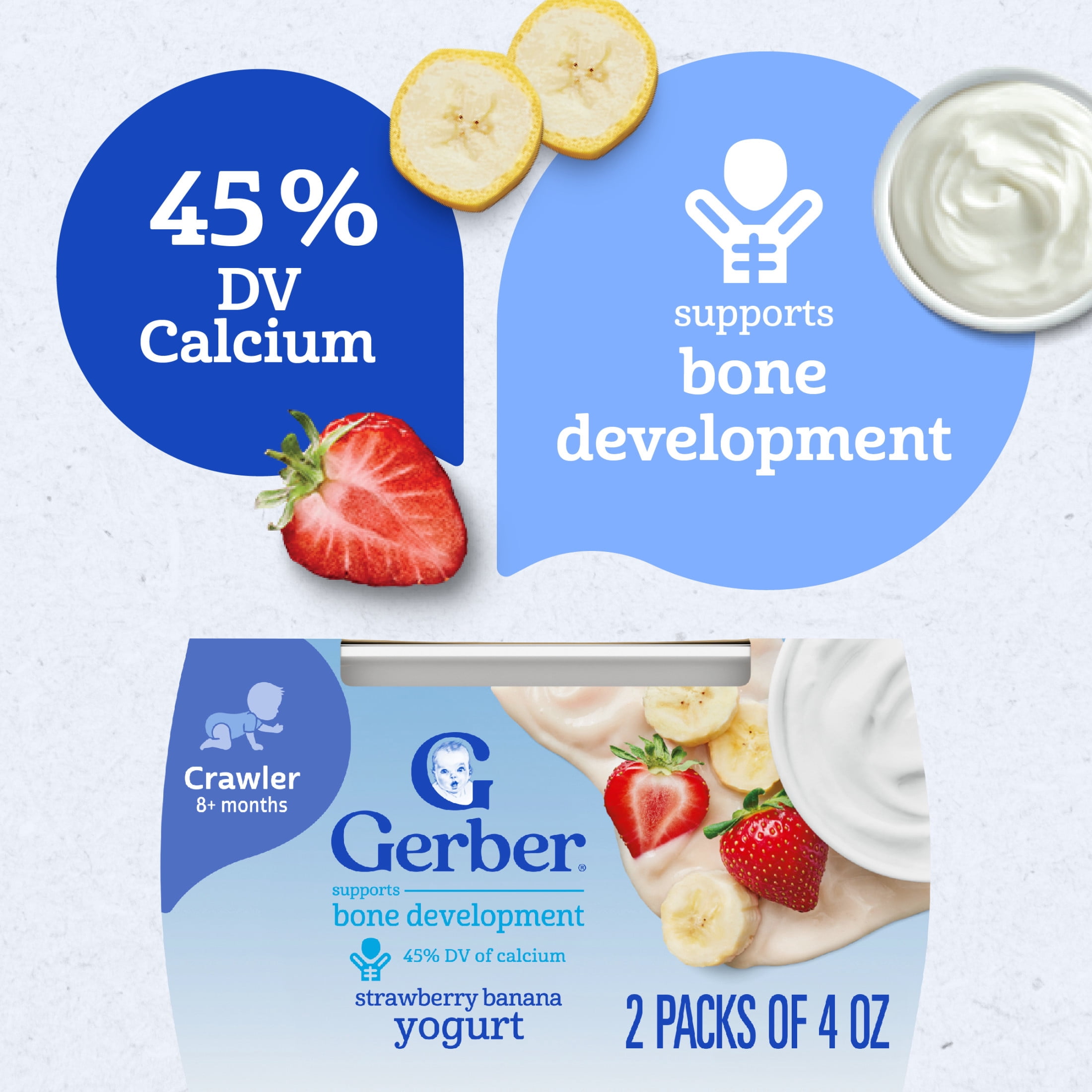 (3 pack) Gerber Yogurt Blends Stage 3 Baby Snacks Banana Strawberry, 4 oz Tubs (Pack of 2)