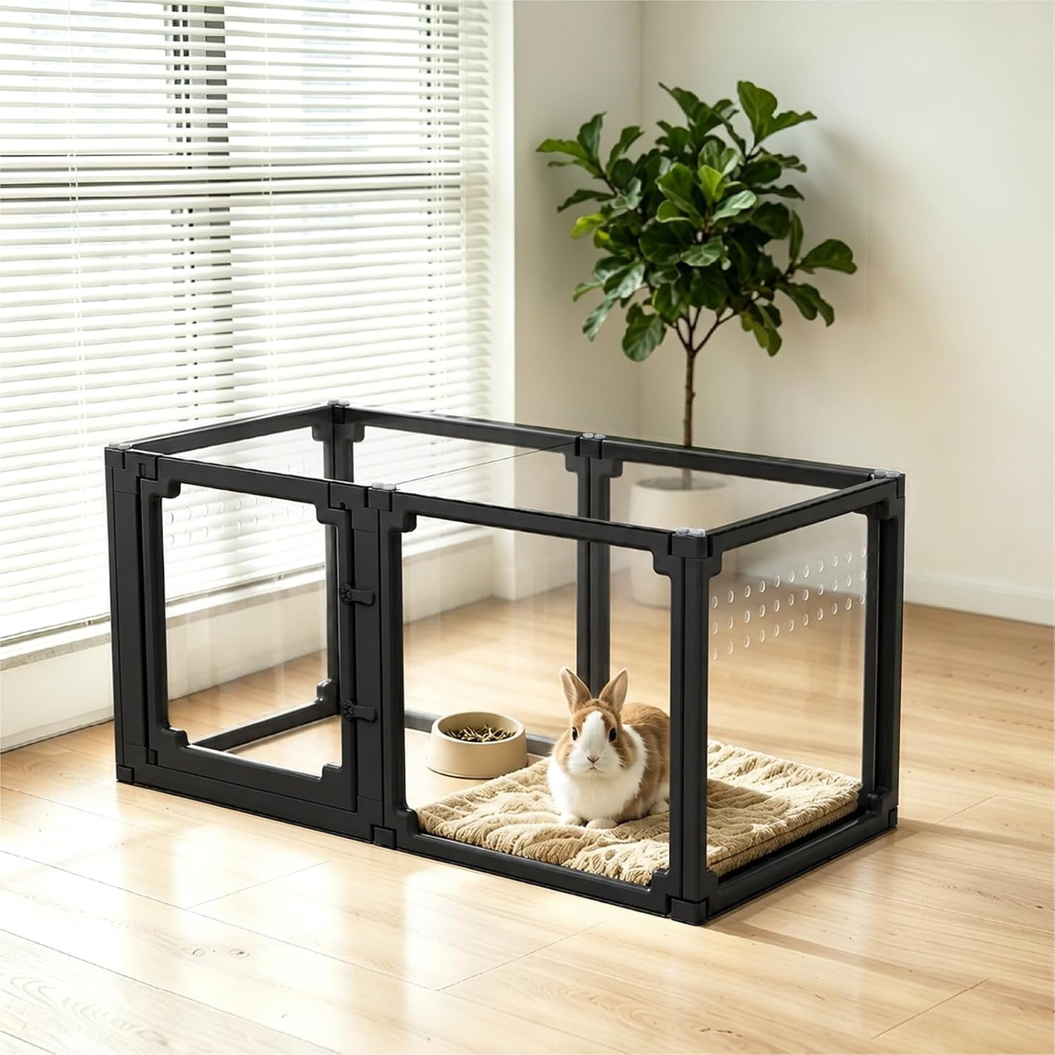 FlexiSpace Adjustable Clear Play Pen, Expandable & Stackable Playpen, ONLY Play Pen Indoors Grow with Your Puppy Playpen (Black, 24", 6 Panels)