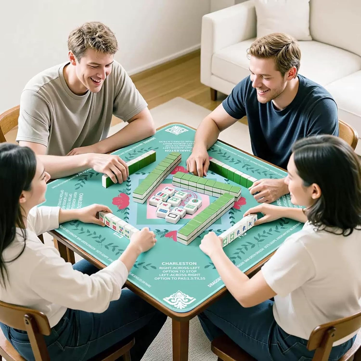Mahjong Mat for Table Noise Reduction Non Slip Mahjong Table Mat for Playing Card, Blackjack Mahjong Poker,Board Games 31.5"x31.5" Size (Green)