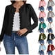 thumbnail image 1 of Tops de trabajo para mujer,Cárdigan informal de manga larga para mujer, cuello redondo, tejido de imitación de tela, cómodo para usar en casa, sopatenor, 1 of 9