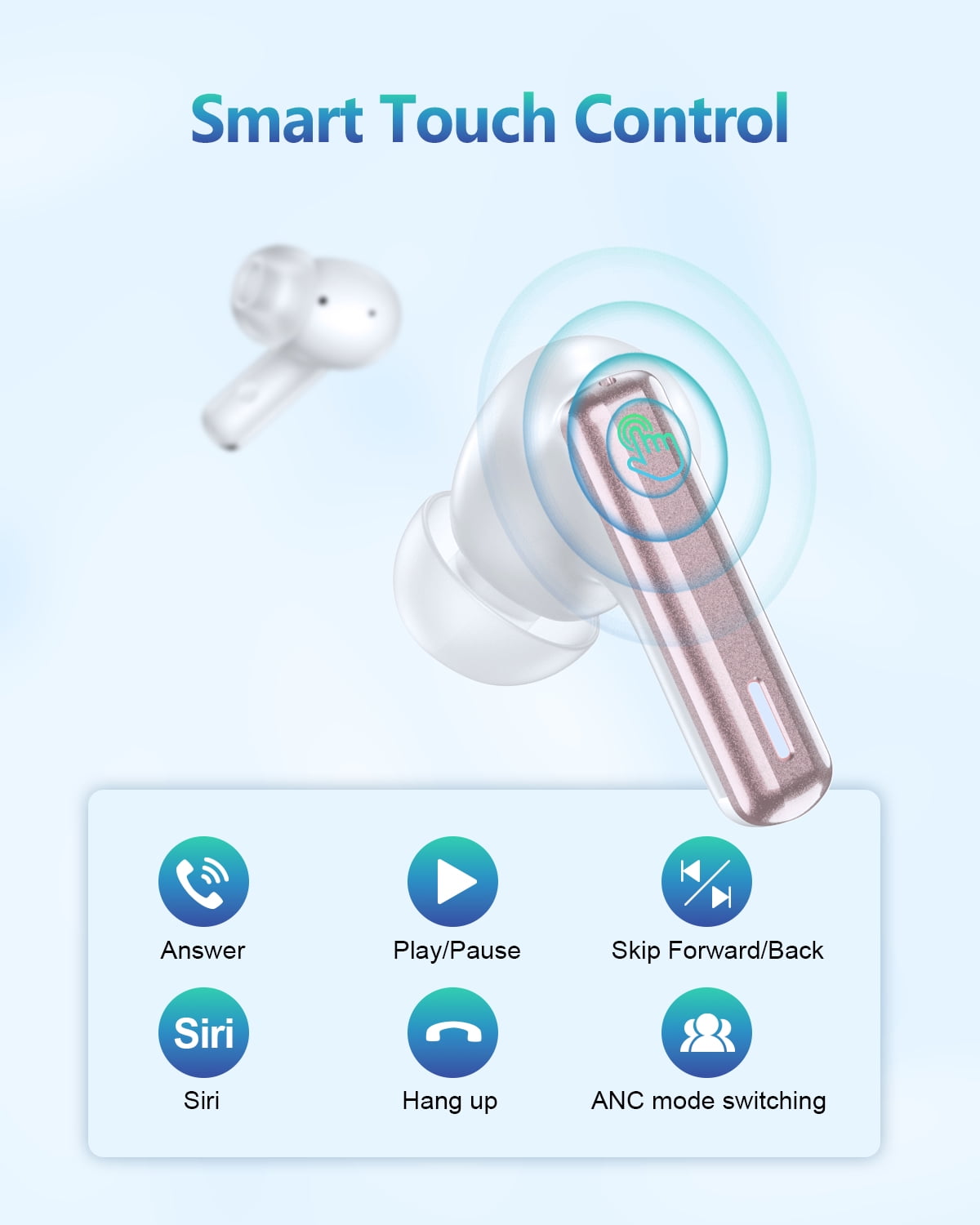 Wireless Earbuds, Bluetooth 5.4 Headphones, EarBuds with Touch Screen, ANC ENC Noise Cancelling Transparency Mode, 50H Stereo Deep Bass, IPX7 Waterproof, Clear Calls, 5 EQ for iOS Android
