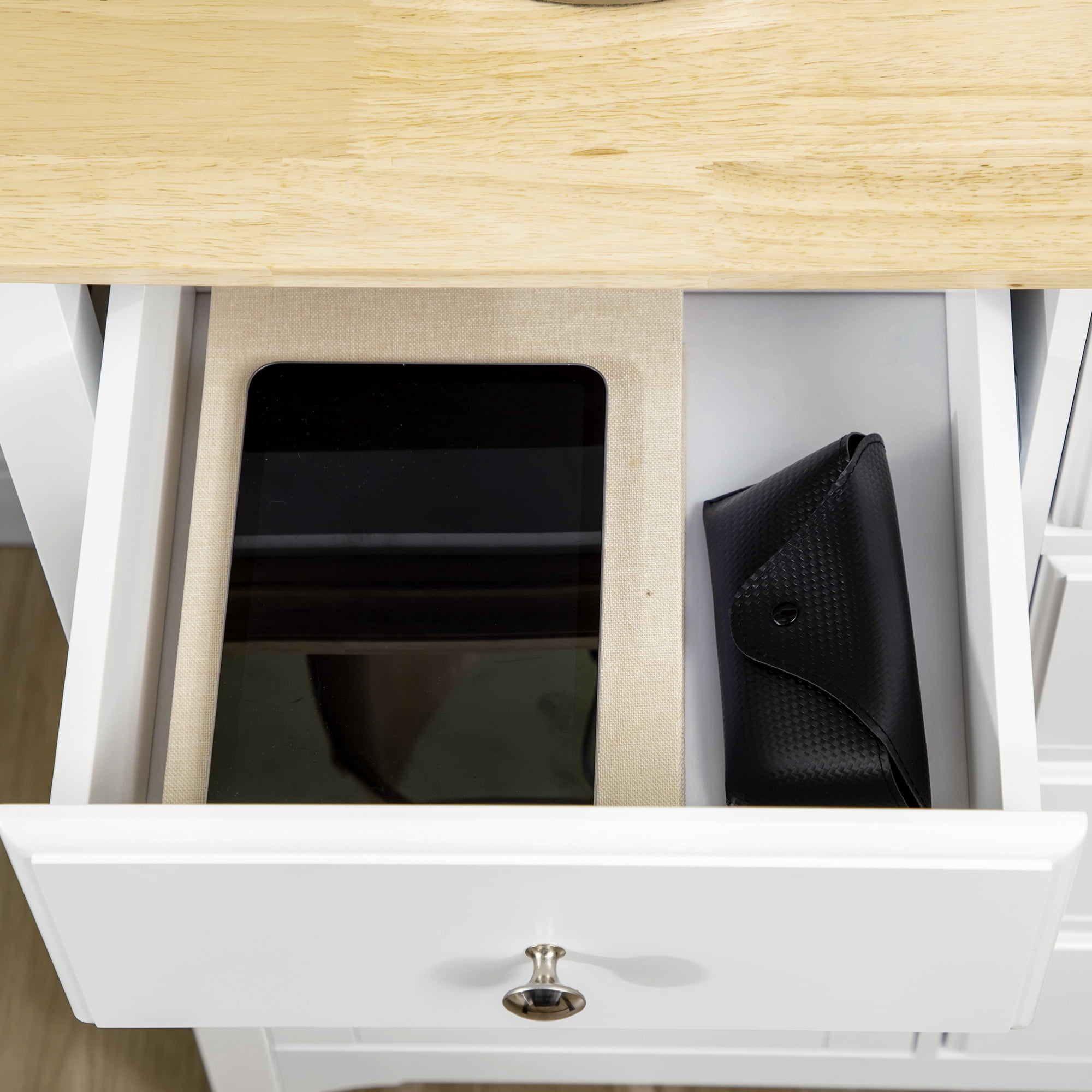 HOQBN Sideboard Buffet Cabinet with Storage Drawers, Rubber Wood Top and Adjustable Shelves, Coffee Bar Cabinet, White