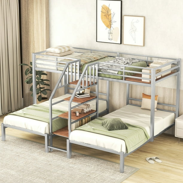 Bellemave Metal Triple Bunk Bed for 3,Twin over Twin&Twin Size Bunk Bed