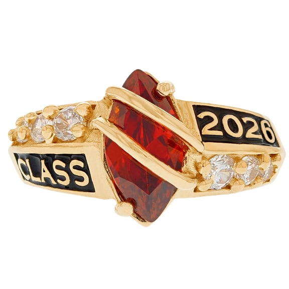 JackAni 14k Yellow Gold Simulated Garnet January Birthstone 2026 Class Graduation Ring - Size 5.00