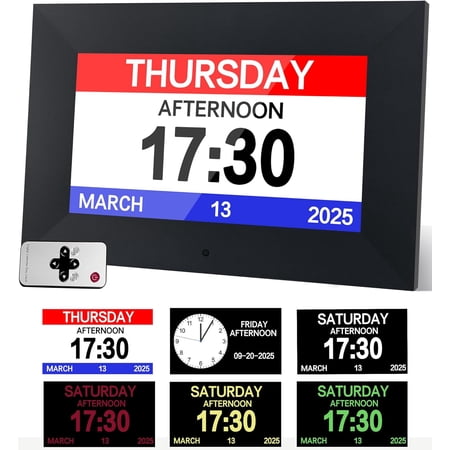 7" Digital Alarm Clock for Seniors, Dementia Clock with Day and Date for Elderly, Digital Calendar Day Clock with 20 Reminders & 20 Alarms, Auto-DST