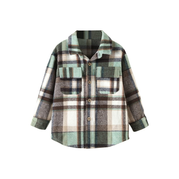 Abrigo De Invierno Para Niños Pequeños, Camisa De Franela Para Niños Y Niñas, Chaqueta A Cuadros, Manga Larga, Solapa Con Botones, Prendas De Vestir Exteriores Odeerbi LM103-6585