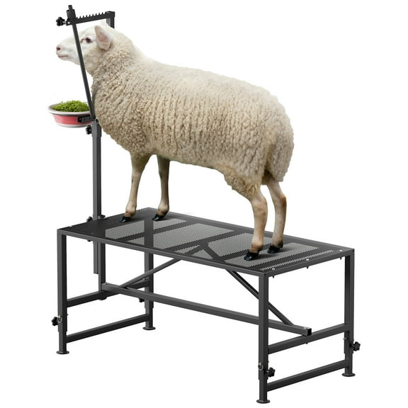 Fenbeli Goat Trimming Stand with Feed Bin, 600 lbs Capacity Livestock Grooming & Milking Table for Goats & Sheep, Black