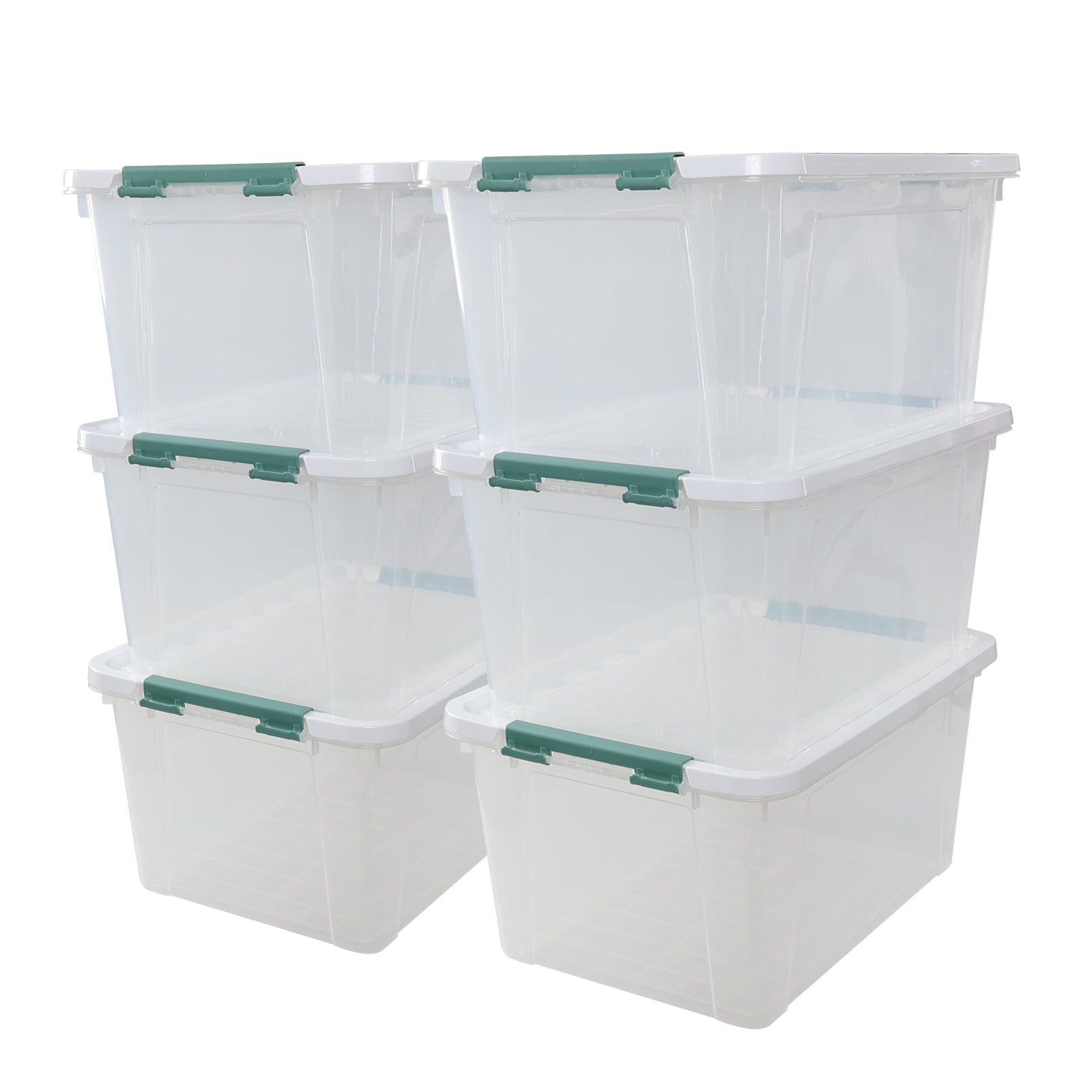 Qskely 6Pack Plastic Storage Box, Latch Storage Box with Lids, 35