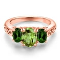 thumbnail image 3 of Gem Stone King 18K Rose Gold Plated Silver Green Peridot and Green Chrome Diopside Filigree Style 3 Stone Ring for Women (2.52 Cttw, Oval 8X6MM and 6X4MM) (Size 7), 3 of 6
