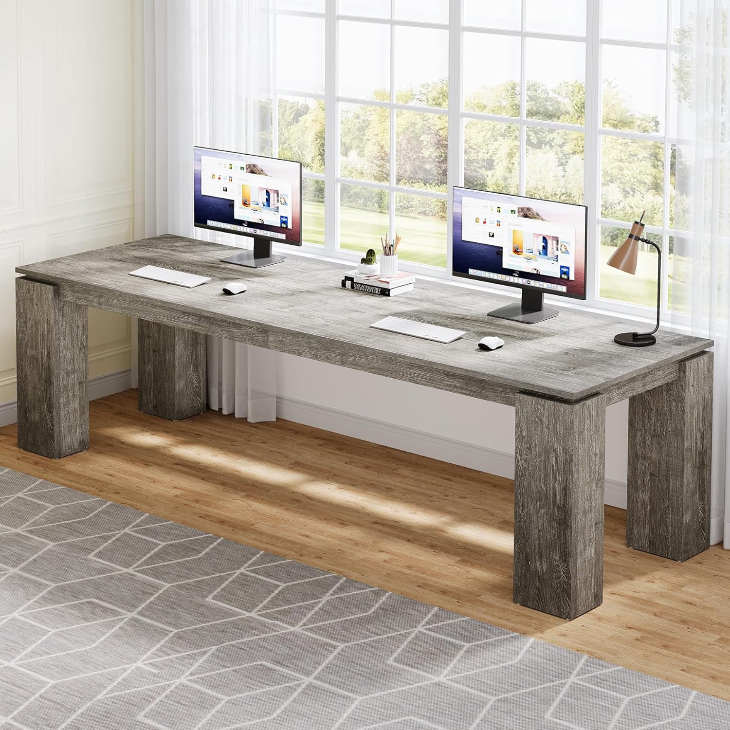 Tribesigns 86-Inch Wood Two-Person Desk, Modern Double Computer Desk, Extra Long Workstation Table for Home Office