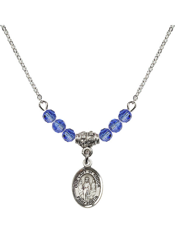 Bonyak Jewelry 18 Inch Rhodium Plated Necklace w// 4mm Sterling Silver Beads and Our Lady of Knock Charm