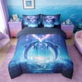 thumbnail image 3 of Manfei Magical Ocean Dolphin Bedding Comforter Set for Kids Boys and Girls, Romantic Coastal Print Full Bedding Set, Navy Reversible 7 Pieces, 3 of 6