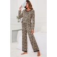 thumbnail image 2 of Women's Long Sleeve Sleepwear Soft Crew Neck Pyjama Set,Fp-leopard Beige, 2 of 5