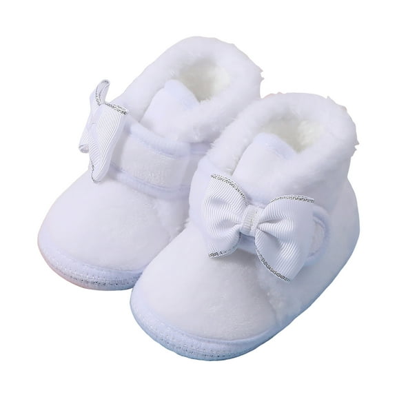 Quealent Baby Booties Newborn Fleece First Walking Shoes Non-Slip Sole Slippers Cozy Warm Booties for Infant Toddler Boys Girls White for Size Infant 4