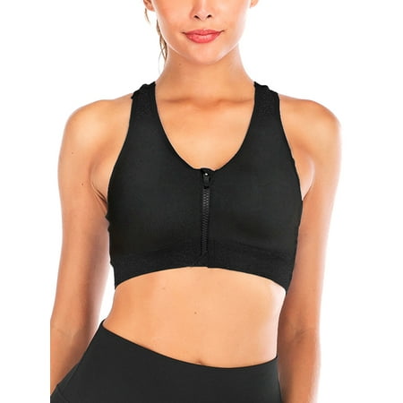 

Comfortable Sports Bra Shockproof Professional Fitness Underwear Padded Bras with Removable Pads Zipper Yoga Bras