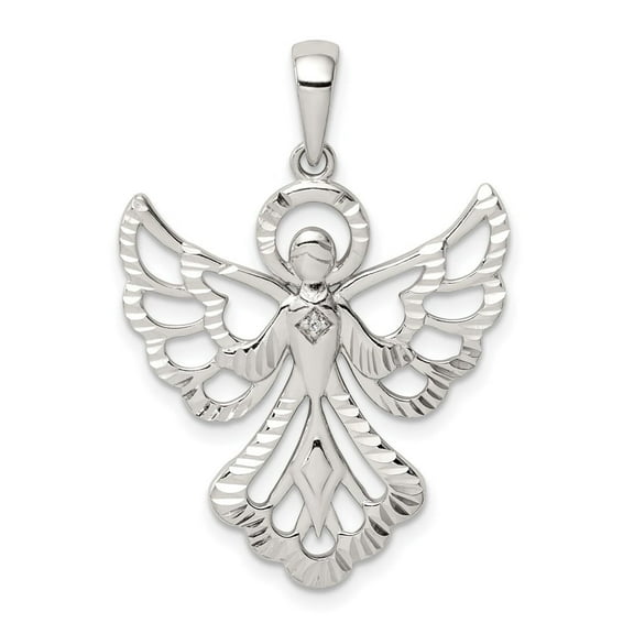Diamond2Deal 925 Sterling Silver Diamond and Diamond-Cut Angel Pendant for Women (L- 1.26 inch, W- 0.88 inch)