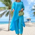 thumbnail image 3 of 2pcs/set Loose Solid Two Piece Sets Loose Pants Suit for Shopping (Blue S), 3 of 7