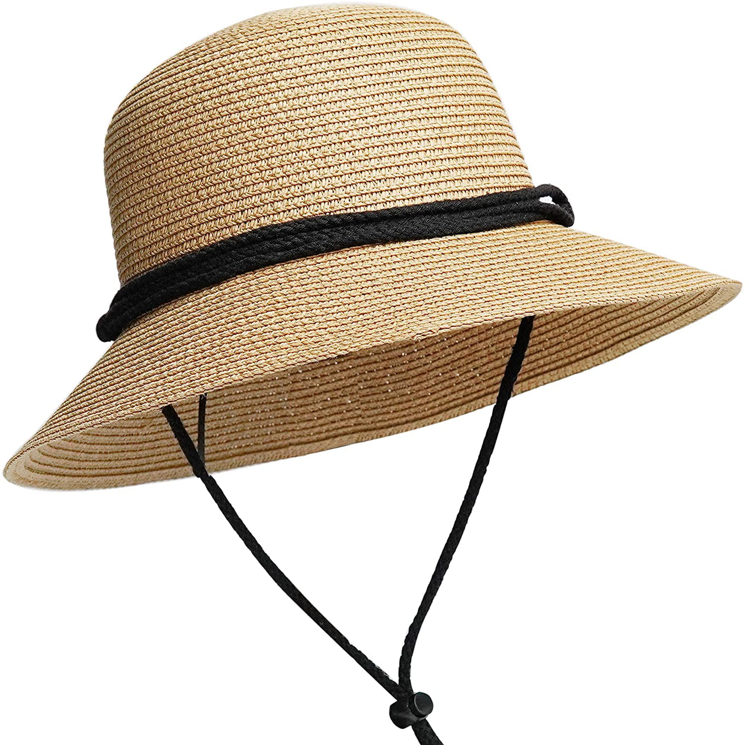 Fancet Womens Packable Western Outback Cowboy Feather Mexican Straw Sun Hat Fedora Cowgirl for Men Black