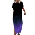 thumbnail image 2 of SMihono Robe Maxi Bohème d'Été pour Femmes Grande Taille Robe Maxi pour Femmes Plage Vacances Décontractée Ample Longue Robe Manches Courtes Robes d'Été avec Fente Robe Évasée de Plage, 2 of 5