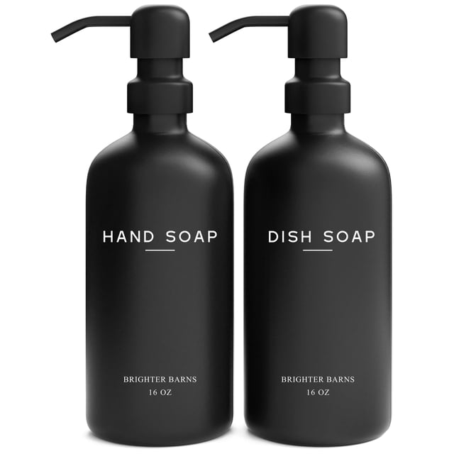 Set dispensador de jabón Brighter Barns, vidrio negro, 500 ml, x2