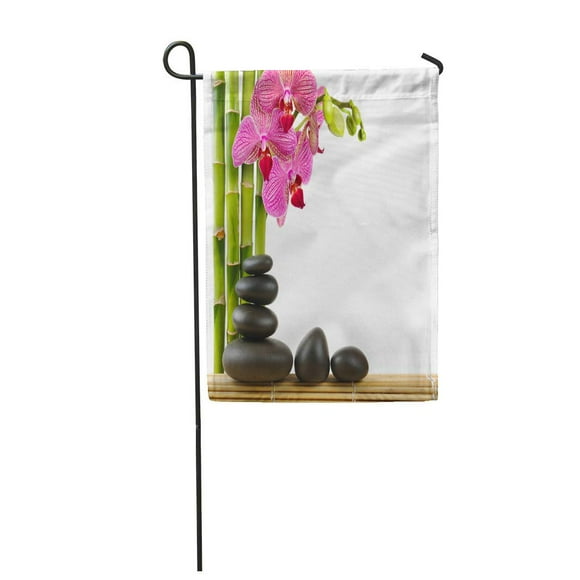 NUDECOR Green Bamboo Spa Zen Stones and Orchid Pink Massage Flower Garden Flag Decorative Flag House Banner 12x18 inch