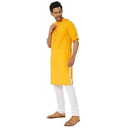 In-Sattva Men's Mandarin Collar Indian Long Tunic Kurta with Shoulder Straps; Golden Yellow; SM