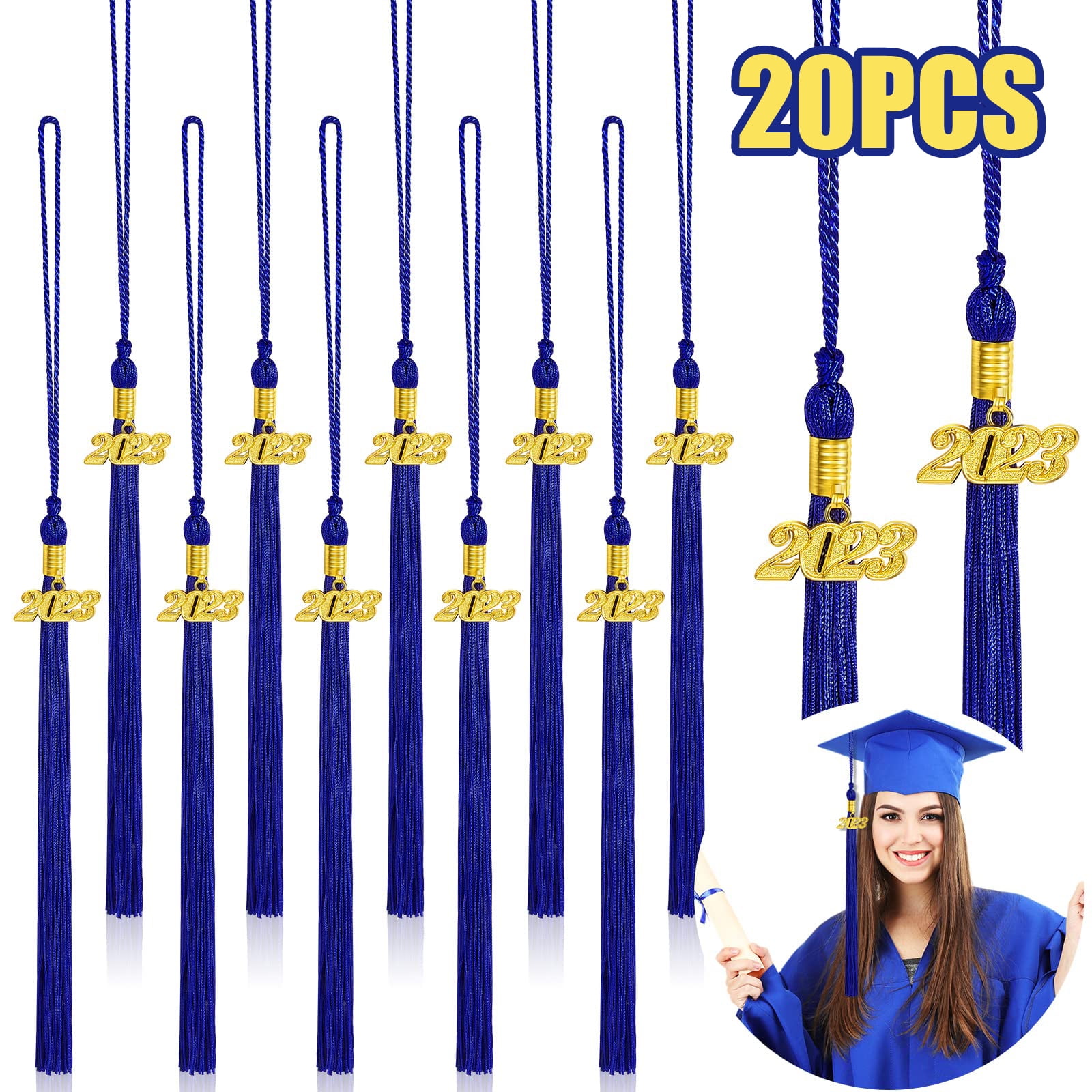 30 Pcs 2023 Graduation Cords Honor Cord with Tassels for College Graduation  Students Bachelor Master Doctor Grad Decor(Black Blue)