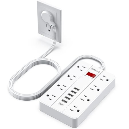 Power Strip with USB,Surge Protector Flat Plug with 8 Widely Spaced Outlets and 6 USB Ports(1 USB C), 5ft Extension Cord Wall Mountable Phone Tablet Laptop Computer Multiple Devices