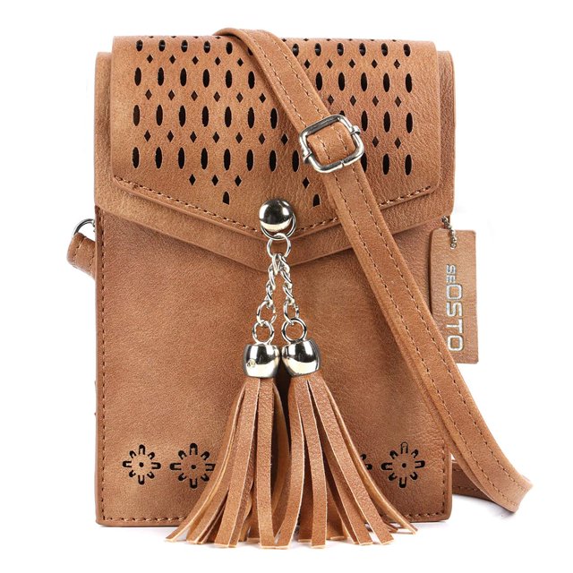 SeOSTO - Bolso bandolera pequeño para mujer, portafolios con borlas, regalos para adolescentes, Marrón, Small